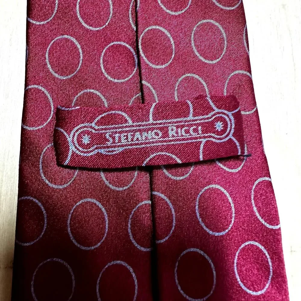 Stefano Ricci Tie Pointed Polka Dot Maroon Red Gray One Size